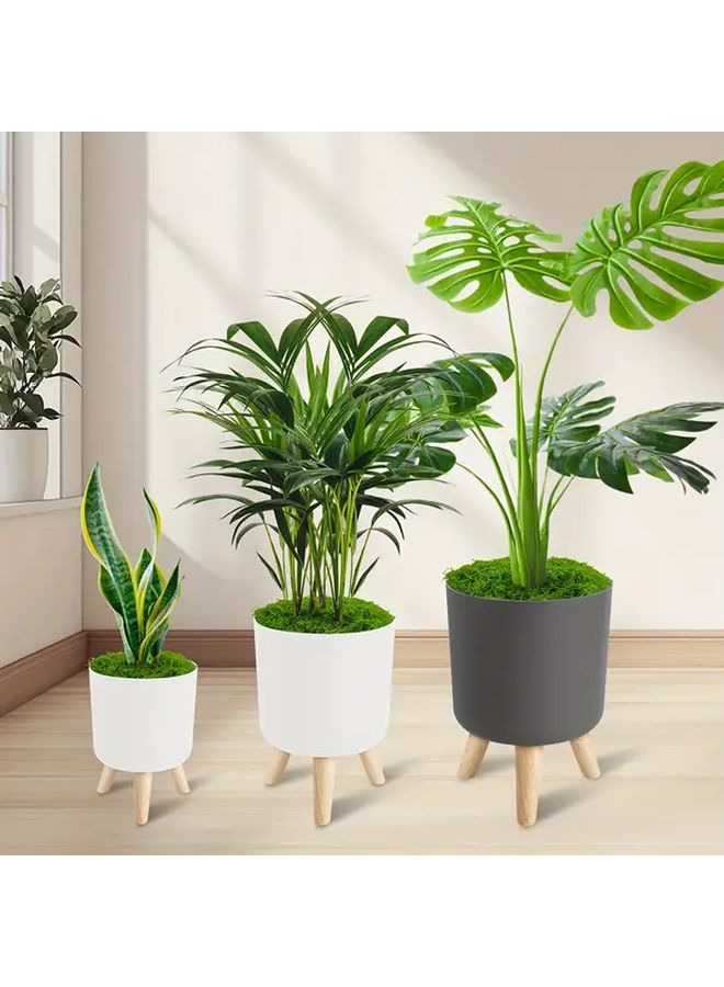 Large White Modern Floor Planter With Artificial Moss Detachable Base Indoor Outdoor Decor - Image 1